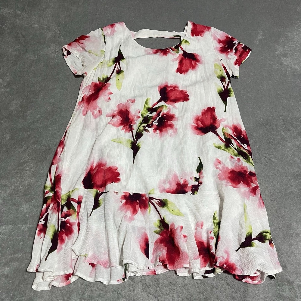Altard State Dress Womens Small White Red Floral Summer Beach Preppy Mini Pocket